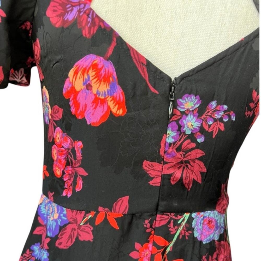 Reiss Leni black floral midi dress wedding feminine flutter sleeve formal - Picture 9 of 14